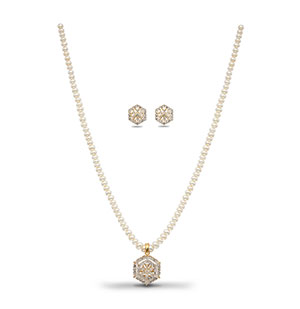 Hexagon Pearl Necklace and Earring Set