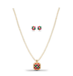 Multi Colour Stones with Pearls Necklace Set
