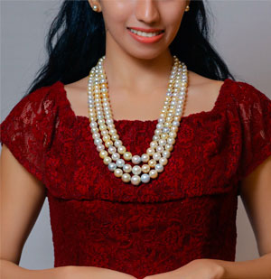 12 -14 MM South Sea Multi Shaded Pearls Necklace Set-A Quality