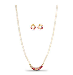 CZ And Red Stone Pearls Necklace Set.