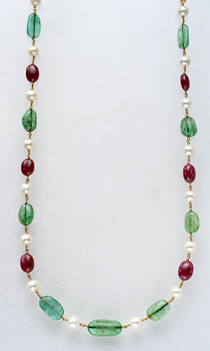 Ruby Emerald and Pearls Taar Mala