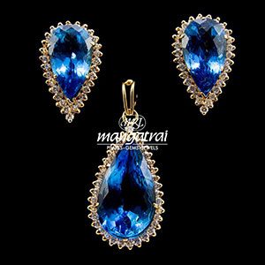 Blue Topaz Diamond Locket Set