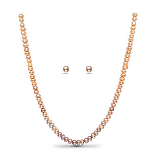 Pink Peach Shaded Pearl Necklace Set