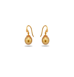 Gold with Golden Southsea Pearls Drop Earrings