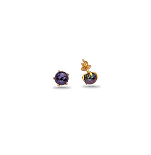 Royal Deep Purple Pearl and Gold Stud Earrings