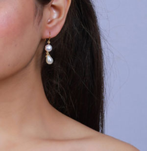 Classic Button and Drop Pearl Gold Earrings.