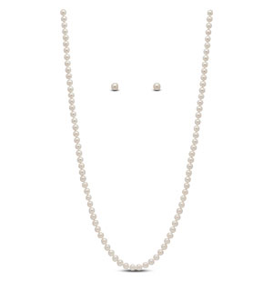 White Opera Length Pearl Necklace Set