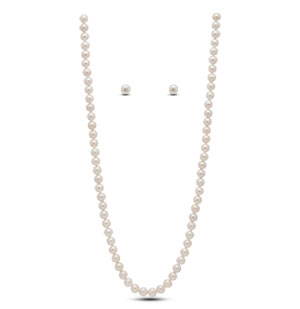 Decent White Opera Length Pearl Necklace Set