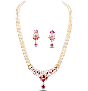 Comfortable Red Stone Pearl Necklace Set