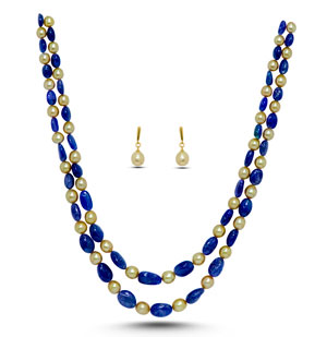 Real Tanzanite Beads and Golden South Sea Pearls Necklace Set