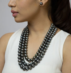11-14.0mm Black Tahitian Saltwater Pearl Necklace Set-AA Quality