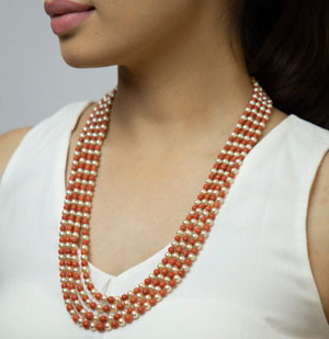 Real Coral With Golden Saltwater Akoya Pearls Necklace