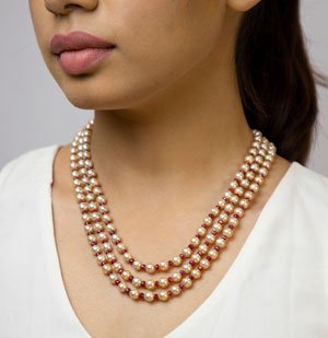 Real Ruby With Golden Saltwater Pearl Necklace