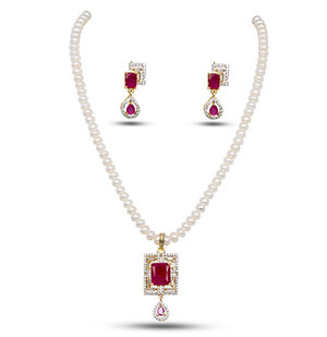Favorite Red Stone Pearl Necklace Set