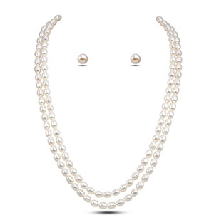 Drop Shape White Pearl Necklace Set