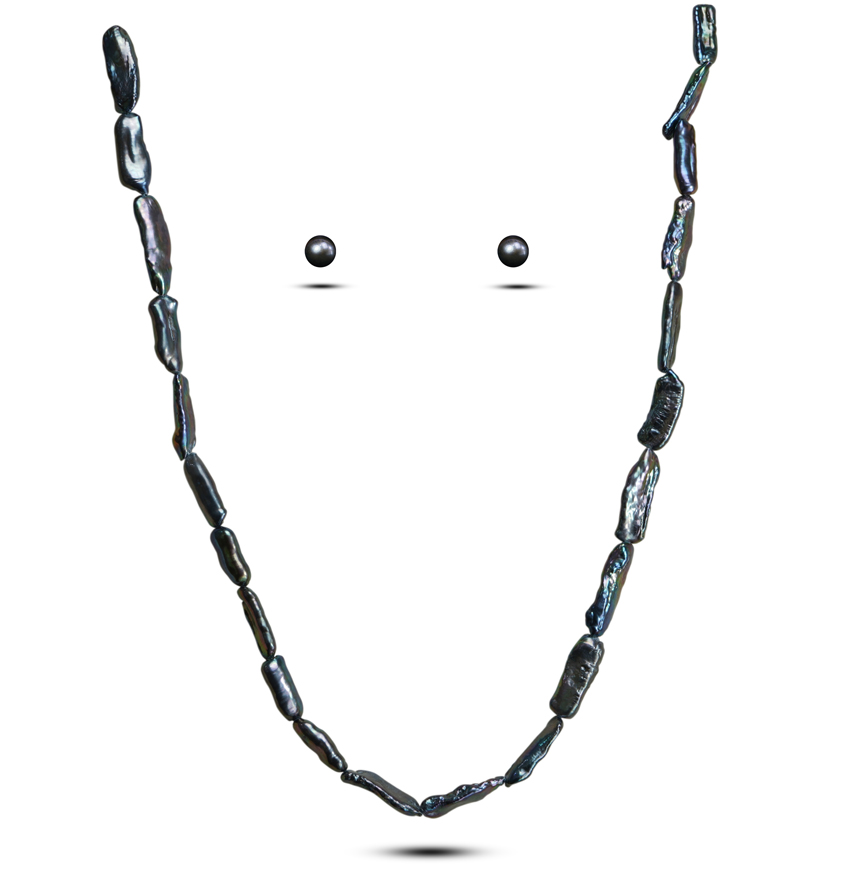 Black Baroque Pearl Necklace and Earring Set