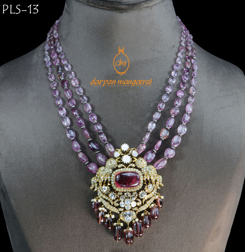 Marvellous Mauve Polki with Tourmaline Gold Necklace