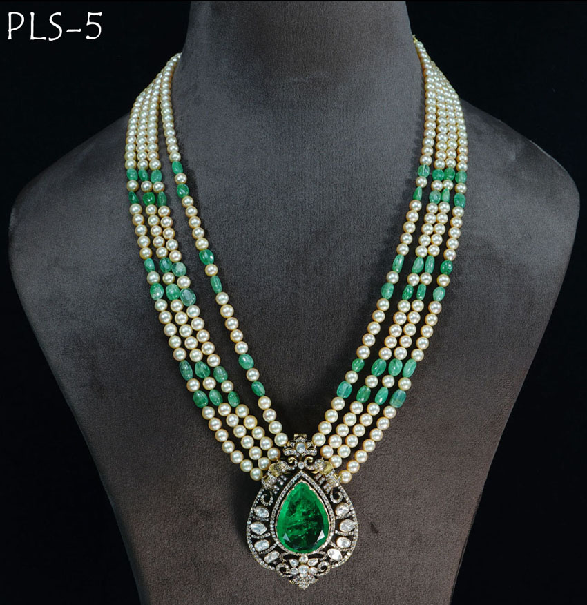 Gorgeous Polki, Emerald and Pearl Necklace