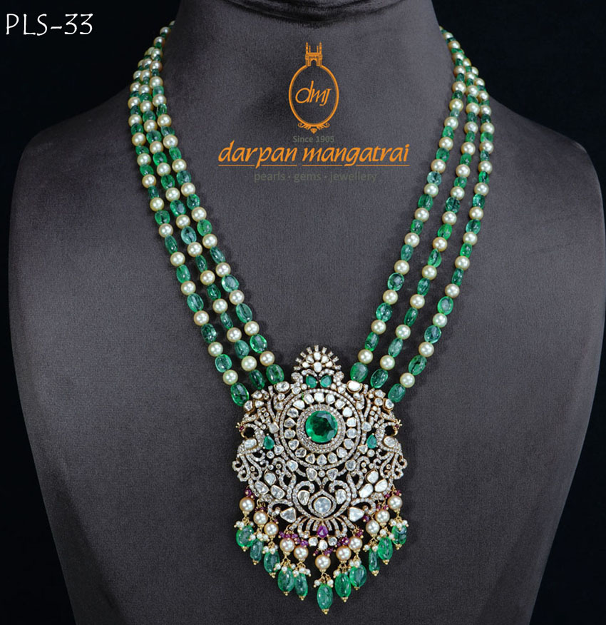 Dazzling Polki, Emerald, Pearl and Ruby Gold Necklace