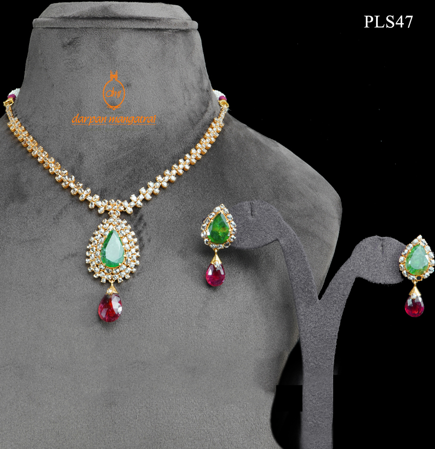 Picture Perfect Polki, Emerald and Tourmaline Gold Necklace and Earring Set