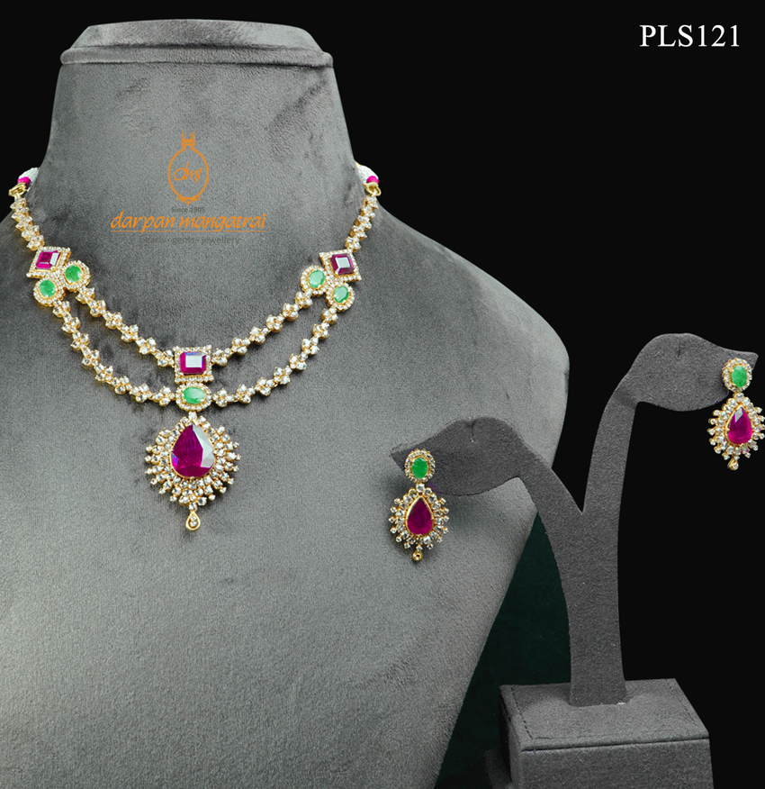 Legacy Polki, Emerald, Ruby and Pearl Gold Necklace and Earring Set