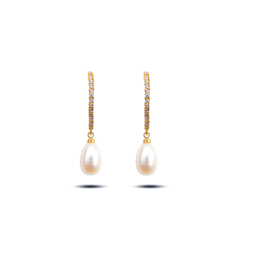fancy White Hanging Pearl Drop Stud Earrings