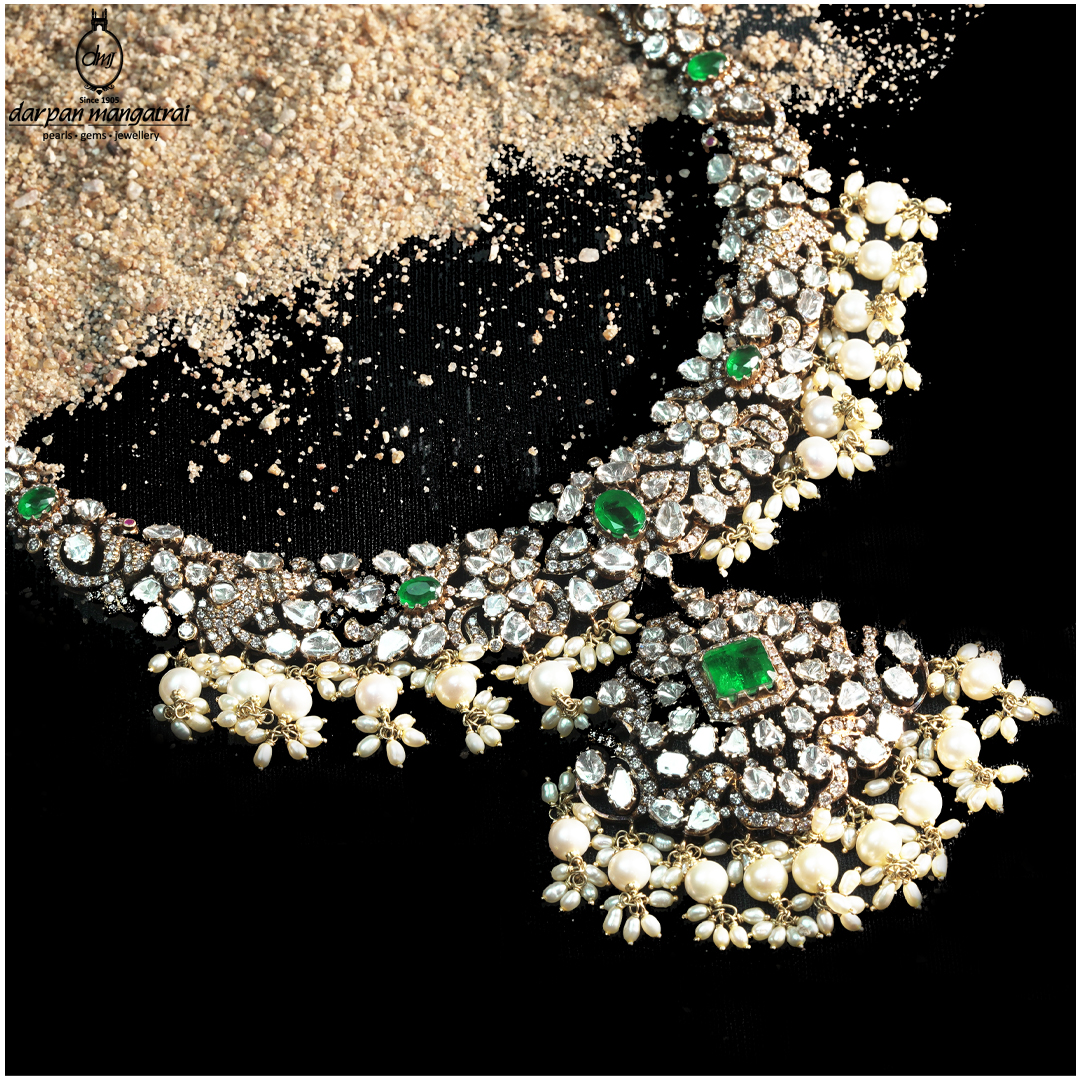 Your Highness Emerald Polki Pearl Gold Necklace