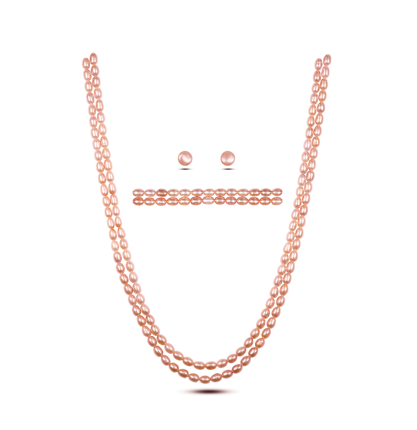Superior Pink Oval Pearl Necklace and Bracelet