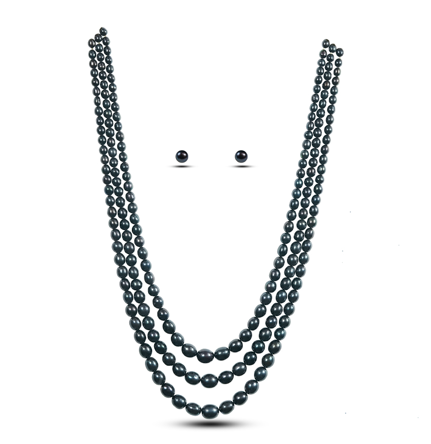 Black Oval Grading Pearl Necklace Set