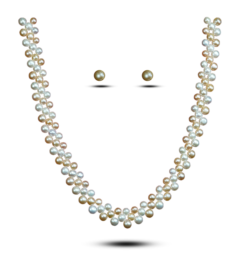 Multi Colour Button Pearl Necklace Set