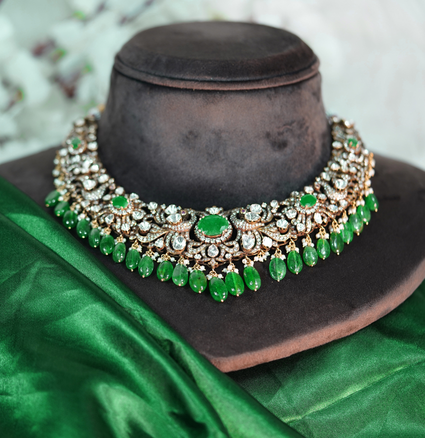 Antique Emerald Stone Polki Choker