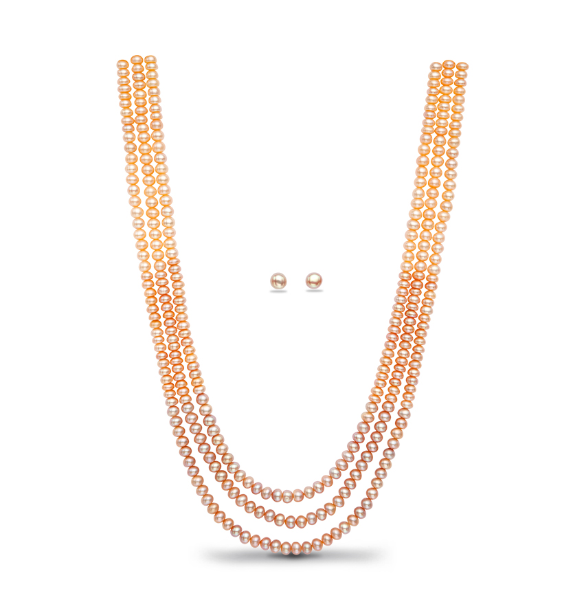 Pink Peach Shaded Pearl Necklace Set