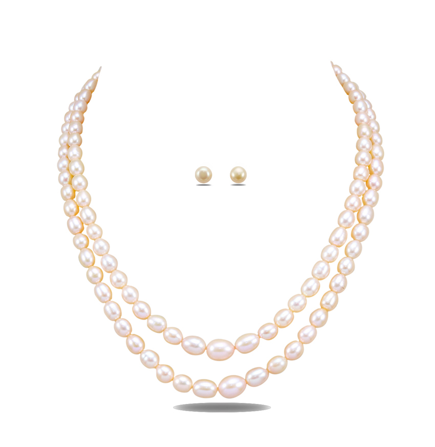 Gorgeous Grading Peach Pearl Necklace Set