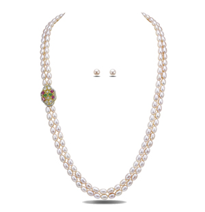 Colorful Red And Green Oval Pearl Necklace Set