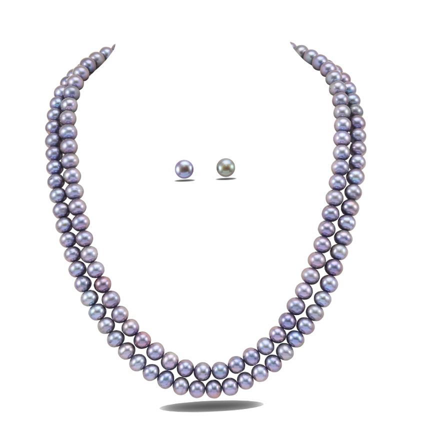 Greyish Black Pearl Necklace Set