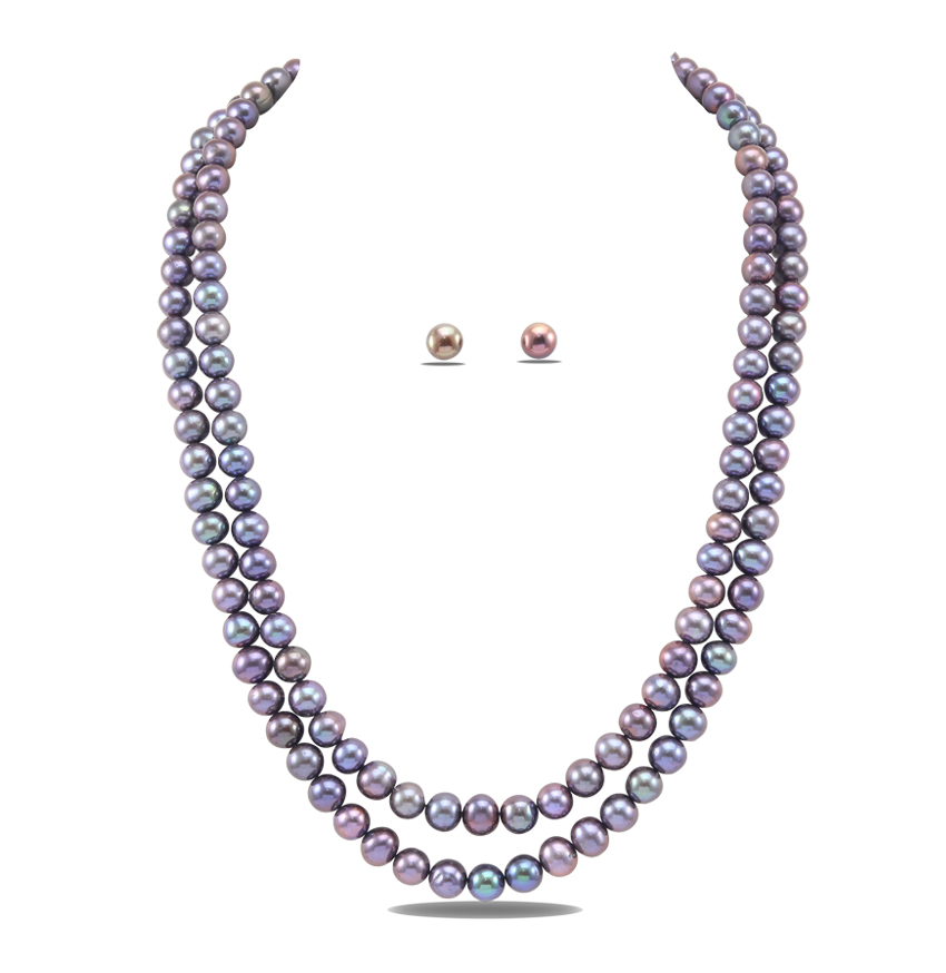 Bluish Black Pearl Necklace Set