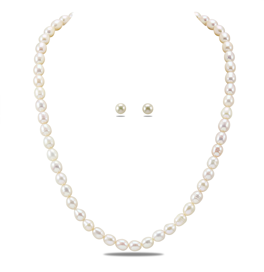 White Oval Pearl Necklace Set