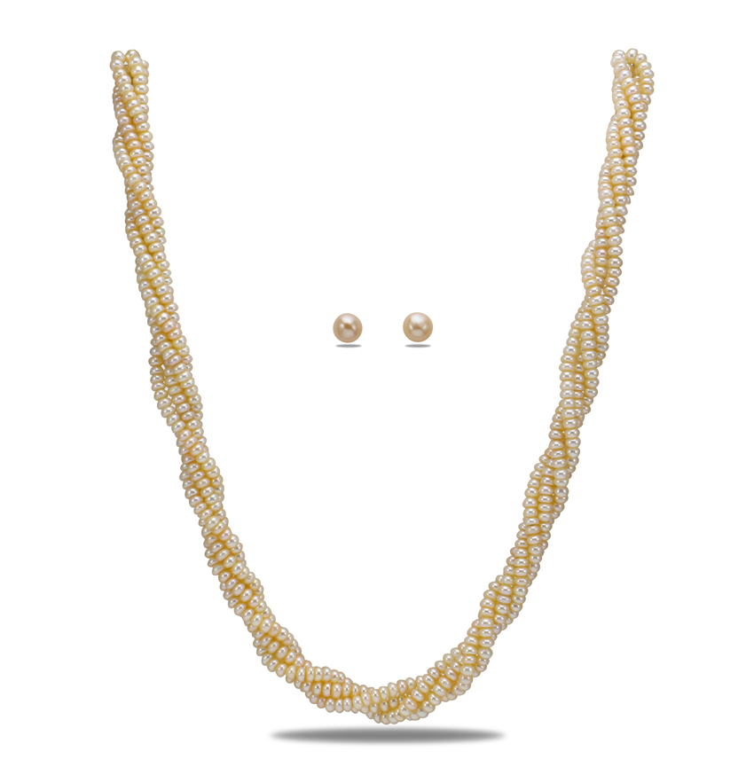 Cream ( Small) Button Pearl Necklace Set