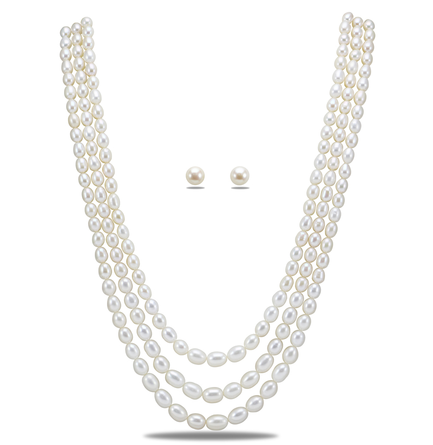 White Drop Pearls Necklace Set