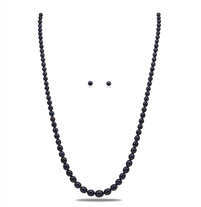 Black Grading Single Row Pearl Necklace Set