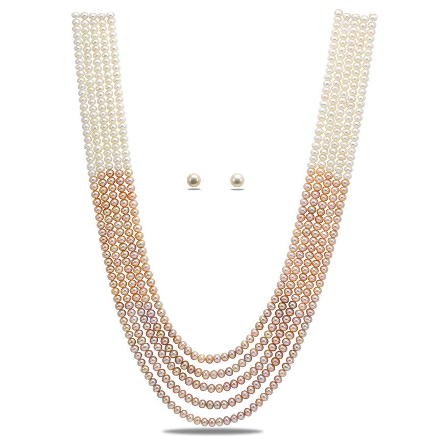 Rainbow Button Pearl Necklace Set