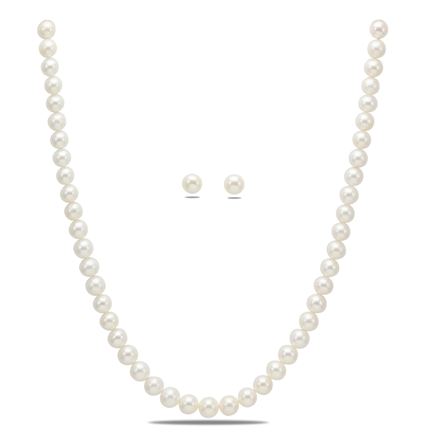 White Round Pearl Necklace Set