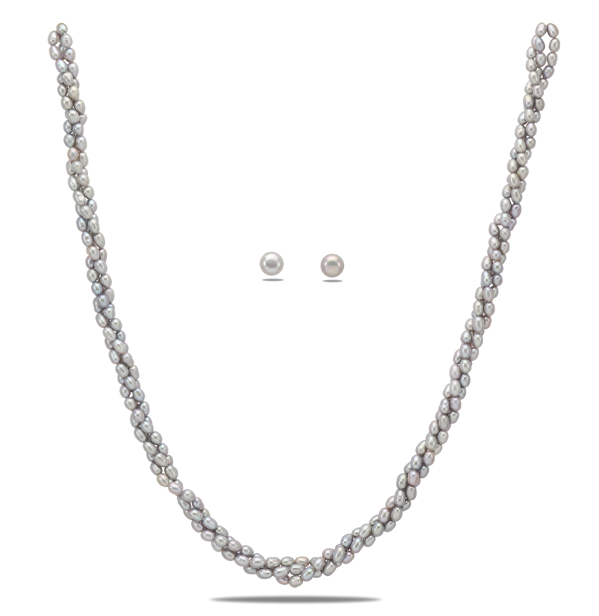 Grey Rice Pearl Necklace Set