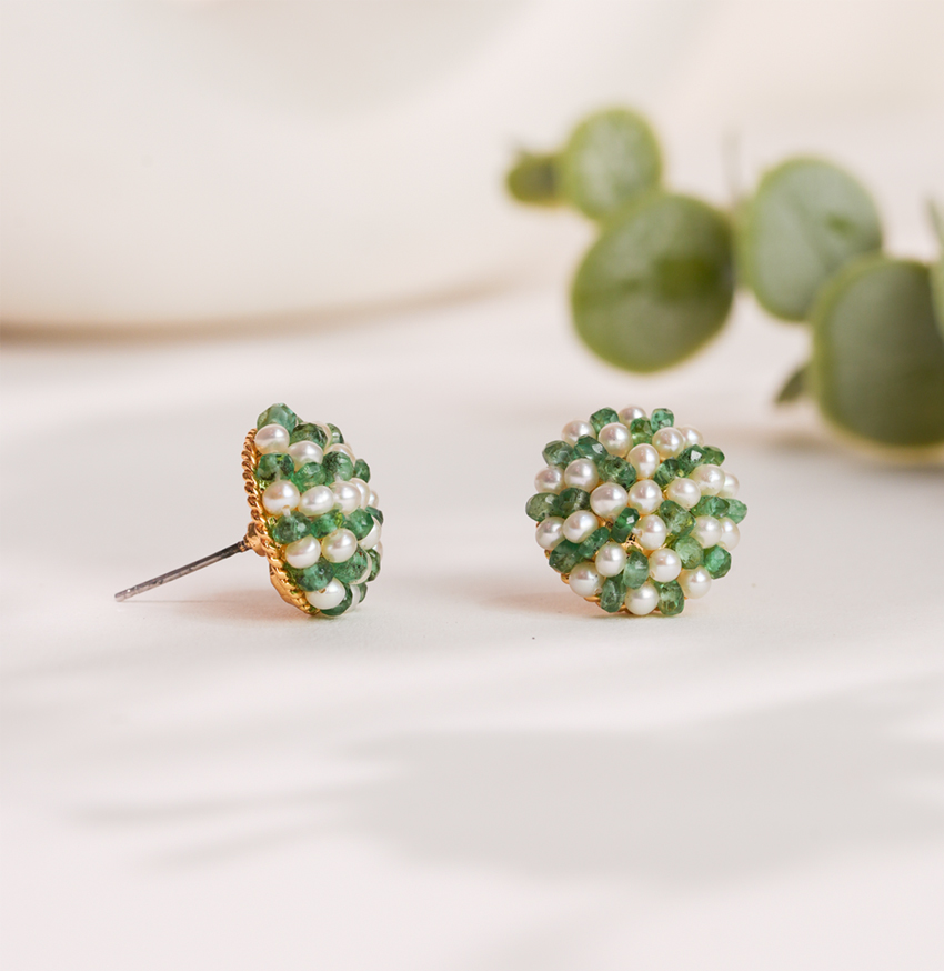 Mystical Emerald White Pearl Stud Earrings Mangatrai Pearls Jewellers
