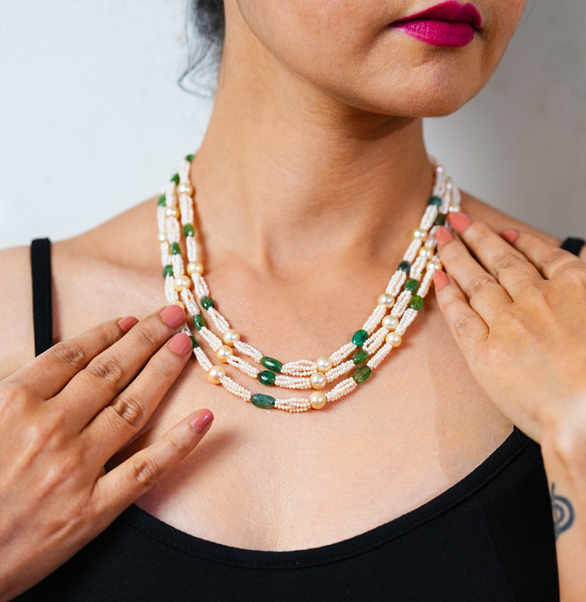 Seed Pearls with Emerald Beads Necklace